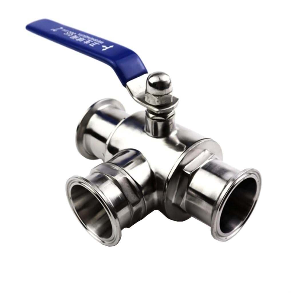 valvola a sfera, valvola a sfera in acciaio inox, Valvola a sfera sanitaria a 3 vie in acciaio inossidabile SS304, diametro esterno 3/4" 1" 1-1/4" 1-1/2" 2" Tipo con ghiera a porta T adatta for Tri Cl