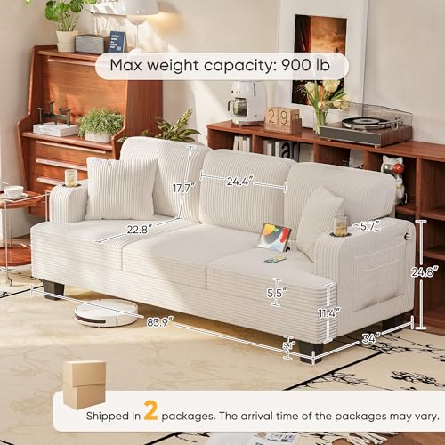 image for Homall 83” Sofas for Living Room, Comfy Couch with USB and Type-C Po