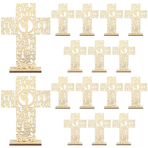 Image of Marsui 16 Pcs Wooden Baptism Centerpieces for Table, Recuerdos De Bautizo para Religious Catholic Table Decor for Christening Communion Baby Shower Wedding Vbs Sunday School Church(Angel with Cross)