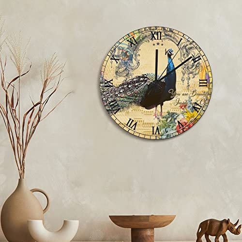 Horloge murale paon en bois rustique chic de 38,1 cm - 4