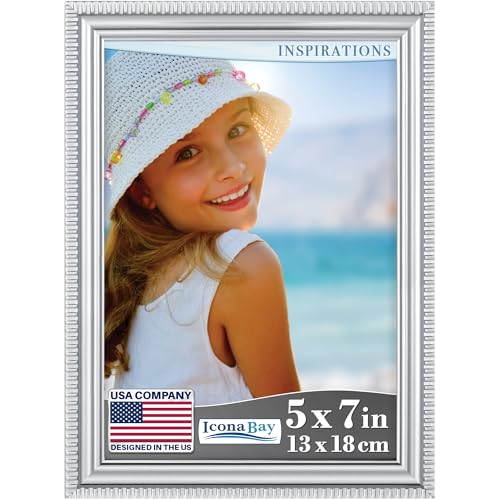 Cornice Portafoto Icon Bay 13x18 cm Argento, Modanatura Splendidamente Dettagliata, Cornice Portafoto Moderna, Montatura a parete o Tavolo superiore, Collezione Inspirations