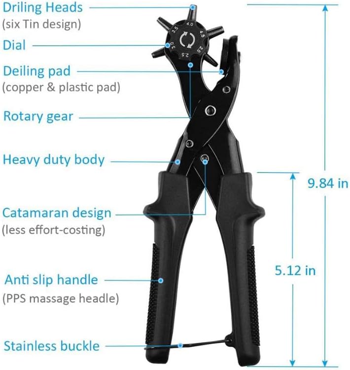 Multifunctional Belt Hole Pliers Heavy Revolver Hole Pliers Lever Gear Punch Belt Leather Puncher Household Tool - (Color: Black)
