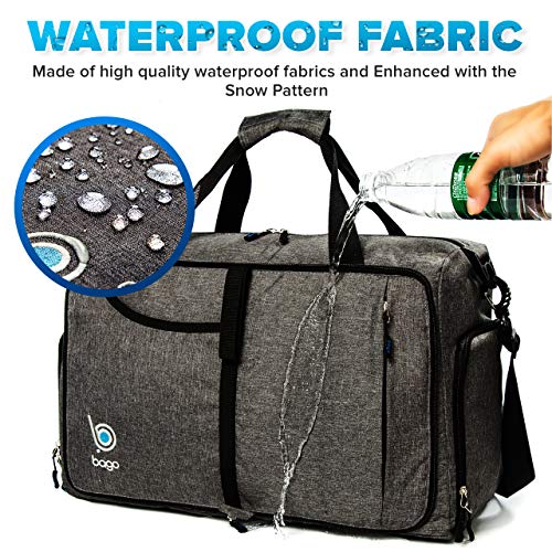 Bago Gym Bags For Women and Men - Small Packable Sports Duffle Bag For Women with Shoe Compartment and Wet Pocket ( 40 Liter SnowBlack )