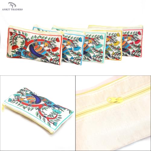 Image of Traditional Embroidered Zipper Purse for Women | Return Gifts for Baby Shower, Haldi, Mehendi, Wedding | Multicolor Ethnic Pouch Set