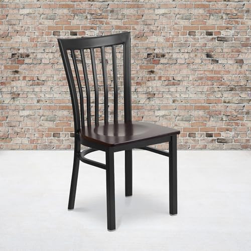 Image of Flash Furniture 2 Pack HERCULES Series Black School House Back Metal Restaurant Chair - Walnut Wood Seat