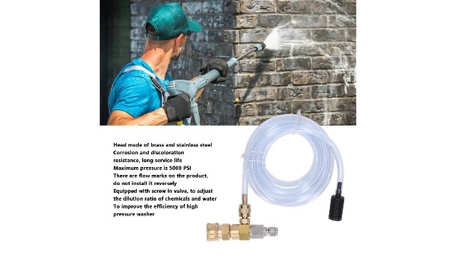 Image of Chemical Injector Kit Chemical Injector Brass Stainless Adjustable Downstream Injector with 9.8ft Tube 5000 PSI for Pressure Washer Tool Sets