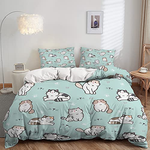 AILONEN Cat Duvet Cover Set, Queen Comforter Cover, 1 Quilt Cover 2 Pillowcases