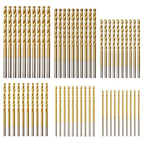 amoolo Titanium Drill Bit Set (60 pcs), Premium 4341 HSS Micro Drill Bits for Wood, Metal, Steel, Plastic, Aluminum Alloy, 3/64"-1/8" Cover