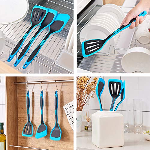 DESLON Silicone Spatula Spatulas Silicone Heat Resistant, Kitchen Spatula, Spatula Set, 3 Piece Flexible, Turner, 600°F Heat Resistant Spatulas, Ideal for Cooking Utensils for Burgers, Teal