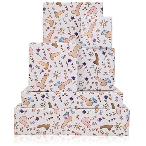 Vnaaem Funny Wrapping Paper 6 Pc Rude Shape for Adult Friends Men Women Gay Anniversary Birthday - 19.6 X27.8Inch