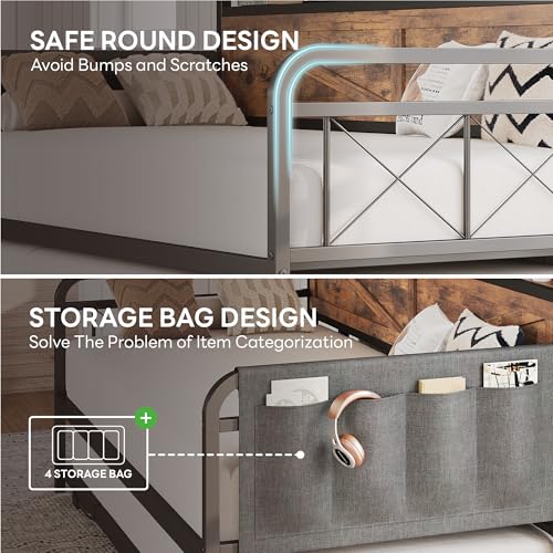 Image of LIKIMIO Twin Daybed with Pop Up Trundle & Charging Station & Storage Shelf | Pop Up Trundle with Smooth Wheels, Strong Supports for Apartment and Small Space, Industrial Brown