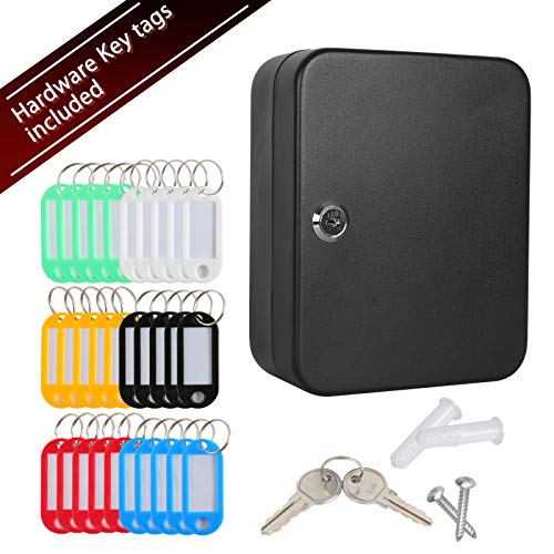 Image of KYODOLED Key Cabinet Wall Mount, Locking Key Organizer, Key Storage Lock Box with Key Lock, Lock Box for Keys, 30 Keys Hooks & Tags Key Lab,7.87 inch x 6.3 inch x 3.14 inch Black