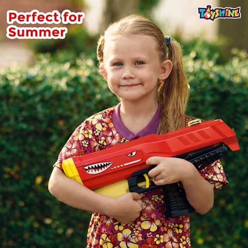 Image of Toyshine Shark Design Water Gun Toy with 160ml Tank Capacity | 7-8 Meter Range Water Blaster for Holi Pool & Backyard Play | Summer Outdoor Fun Gun for 3+Boys & Girls - Red