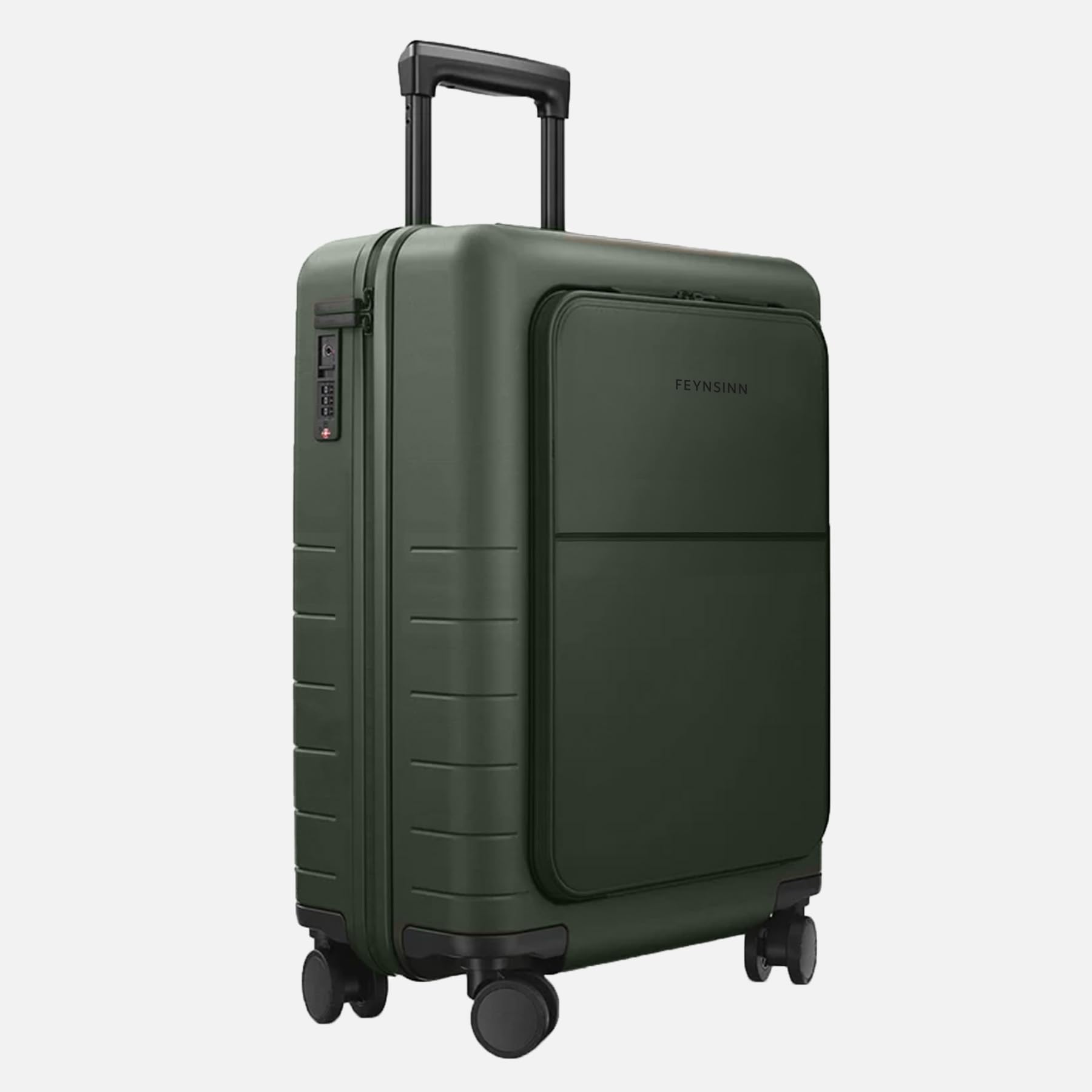 Handgepäck-Koffer Hartschale Ryker Hybrid mit Frontfach echtes Polycarbonat Bordgepäck Rollkoffer 55x40x20 cm Kabinen-Trolley TSA-Schloß 4 Rollen grün