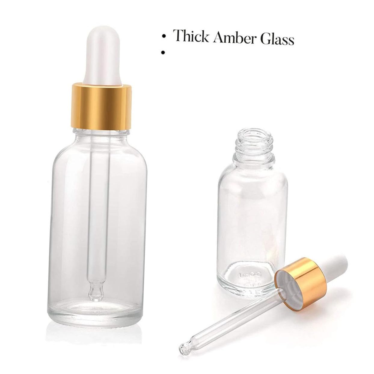 24 Stück 30-ml Transparente Glas Tropfflaschen mit Pipette | 6 Edelstahl Trichter, Nachfüllbar und Auslaufsichere Kappe, für Flüssigkeiten und Parfüms
