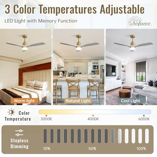 Image of Sofucor 52 Inch Wood Ceiling Fan with Light and Remote for Indoor Outdoor