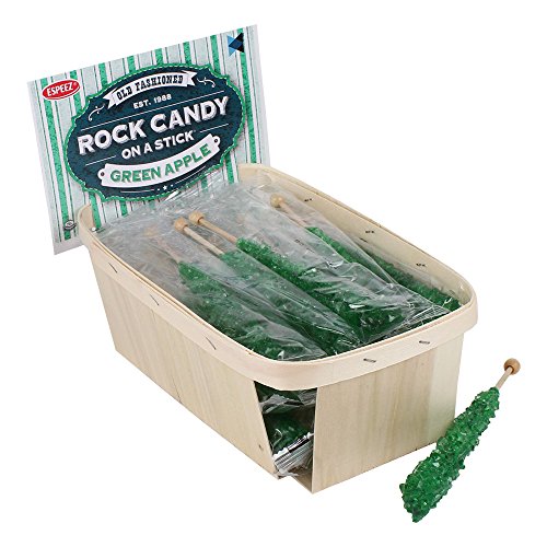 Extra Large Rock Candy Sticks: 18 Green Rock Candy Sticks - Green Apple - Individually Wrapped for Party Favors, Candy Buffet, Birthdays, Baby &amp; Bridal Showers, Old Fashioned Espeez Bulk Candy