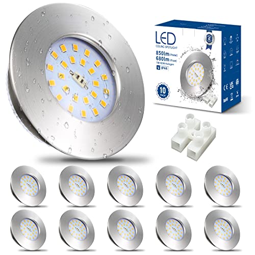 HiBay Spot LED Encastrable Extra plat 7W,10x Spot Salle de Bain IP44,Blanc Neutre 4500K,Trou 60-68mm,Plafonnier Encastré Inox Brossé 220V 850lm Pour Cuisine Salon
