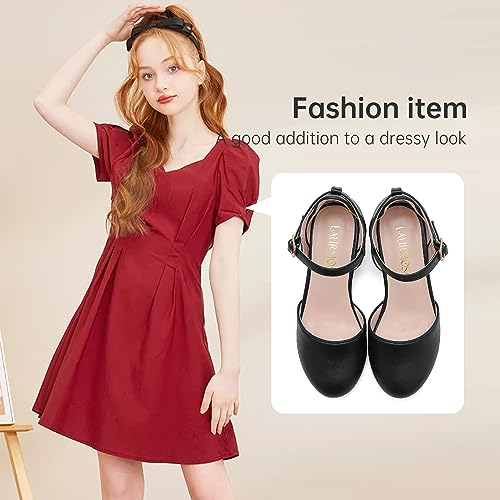 Image of LAURMOSA Girls Dress Shoes Closed Toe Pumps High Heels for Little Big Kid | Flower Shoes for Girls, 1.75-inch Chunky Heel, Ankle Strap, Closed Toe, Wedding, Party, Church, Graduation, First Communion
