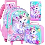 FTJCF Mochila con ruedas de 3 piezas para niñas, Talla única