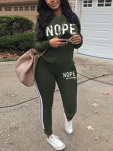 KANSOON Sweatsuits for Women Casual Two Piece Tracksuits Outfits Letter Print Long Sleeve Pullover Sweatshirts Joggers Pants Sets Army Green S