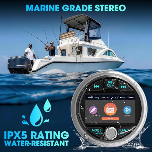 Image of Bluetooth Marine Gauge Stereo System: Waterproof Boat Radio Receiver | 2.8 Inch LCD Display Digital Multimedia MP5 Player AM FM USB AUX Subwoofer 200 Watts Output