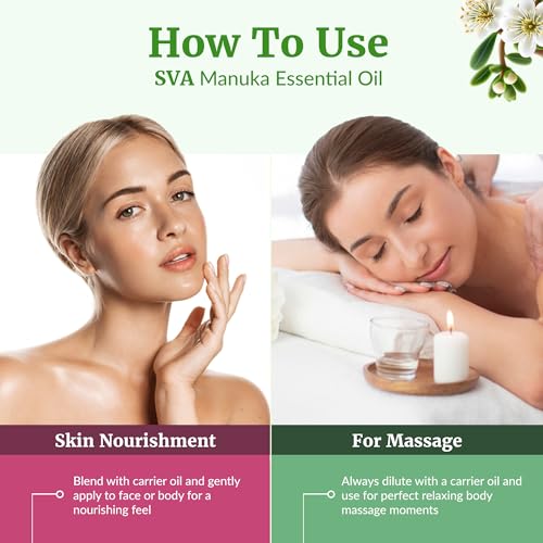Image of SVA Manuka Essential Oil 1 Fl Oz - for Diffuser, Skin & Hair Care - Ideal for Massage & DIY Blends - with Dropper