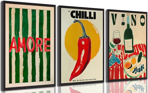 3Pcs Vintage kitchen Canvas Wall Art Abstract Dinner Table Food