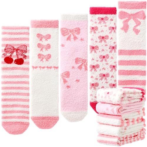Image of Foaincore 5 Pairs Fuzzy Socks for Women Cozy Cute Winter Warm Fluffy Socks for Birthday Themed Party Gift