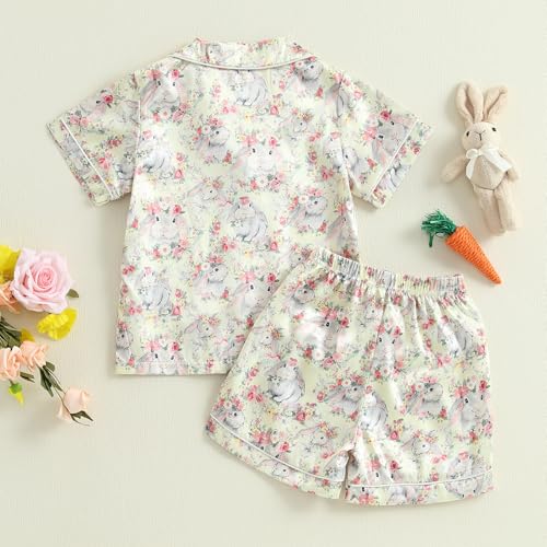 Kuriozud 4th of July Baby Girl Pajamas Silk Stain Pjs Summer Shirt Tops+Shorts 2Piece Set Toddler Kids Little Girl Sleepwear4
