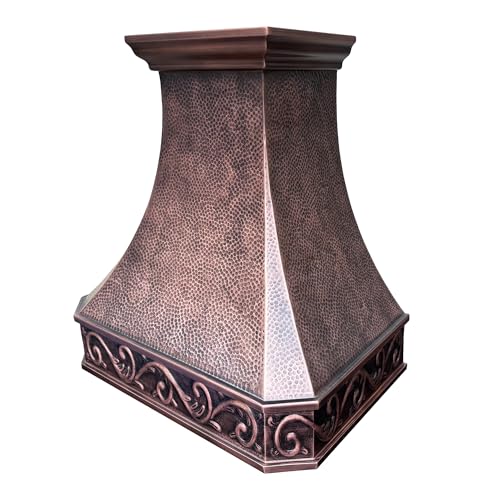 Image of SINDA Wall Mount HandCrafted Copper Range Hood for Kitchen with SUS304 Liner and Baffle Filter, 30 inchW x 33 inchHx 21 inchD, Beehive Antique Copper, In Stock