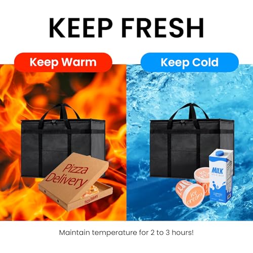 Image of NZ home Insulated Bags for Food Delivery (XL Plus) Grocery Shopping Cooler Bag, Pizza Delivery, Hot & Cold Catering Tote, Reusable, Foldable & Heavy Duty (10 Pack, Black)
