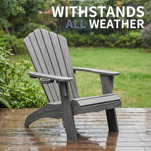 Image of Psilvam Oversized Adirondack Chair with Cup Holder (1pc, Gray)
