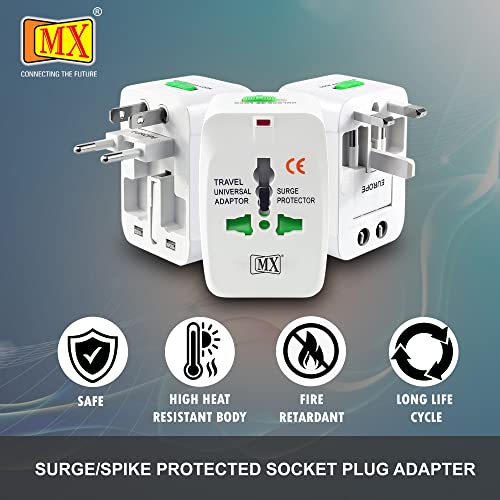 Image of MX Universal Travel Adapter Worldwide All Over 150 International Countries with LED & Child Safety Shutter-Universal Socket Compatible in UK Europe USA Australia China Japan & Thailand