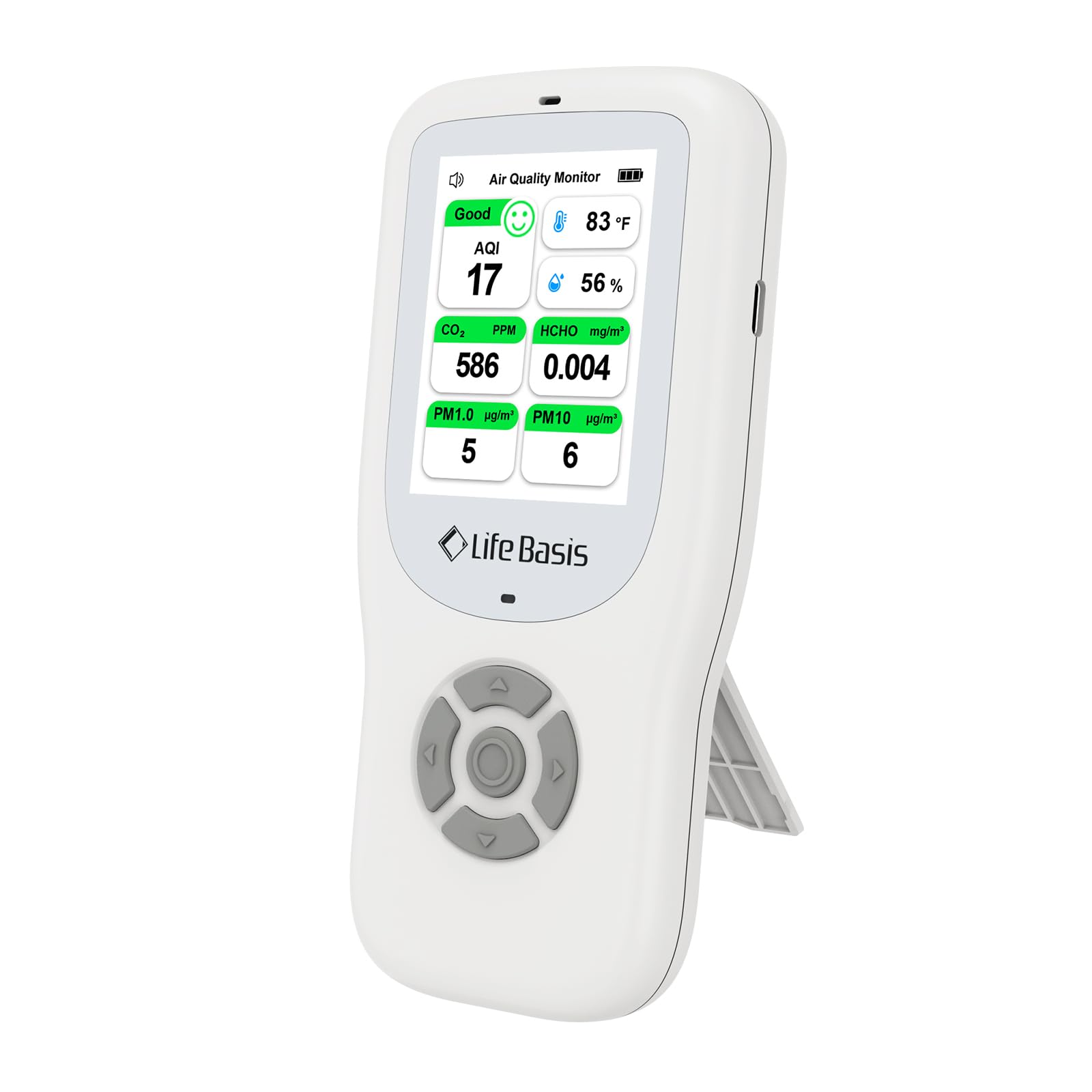 LifeBasis 10 in 1 Raumluftqualitätsdetektor Formaldehyd-Detektor AQI-Verschmutzungsmonitor PM2.5/PM10/HCHO/TVOC/CO2 Temperatur Luftfeuchtigkeit USB Aufladbar