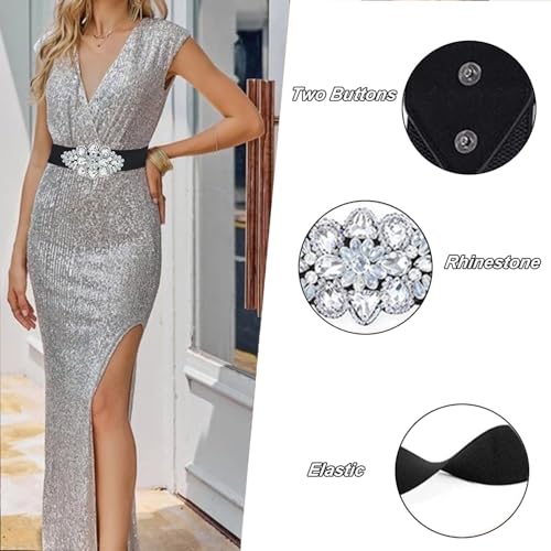 Elastic Rhinestone Belts for Women-Crystal Wide Stretchy Belts for Dress, Cinturones para Mujer, Black3