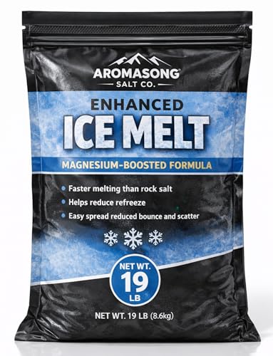 Aromasong Enhanced Magnesium Chloride Ice Melt salt for snow and ice removal – Sidewalk salt for ice, Fast-Acting Road and Outdoor Salt, Helps Deice, Easy-Spread Formula, 19 lb. Bag