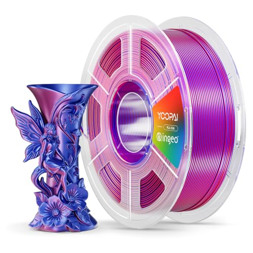 Image of YOOPAI Dual Color Silk PLA Filament 1.75mm, Two-Tone Coextrusion PLA 3D Printer Filament, Shiny Color Change Finish, Enhanced Formula for Stable Printing, 1kg Spool, Red Blue