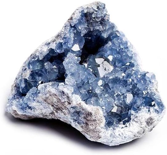 Piedra natural en bruto de mineral para cristaloterapia, meditación y reiki (CELESTINA DRUSA 550-650 GR)