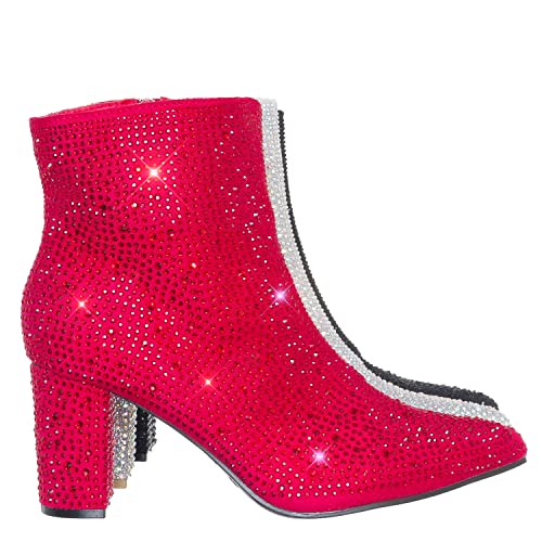 Forever Women Rhinestone Block Chunky Heel Ankle Bootie Iceberg 12 shoes Red Size 8.5