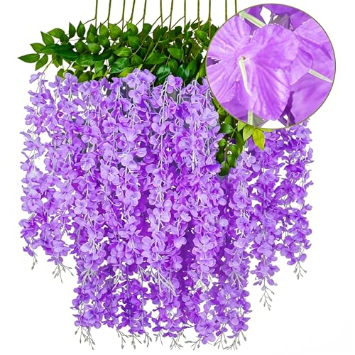 Nricrlus 12本セット 藤の花 造花 フジの花 人工藤花 藤ガーランド 装飾花輪 手作り花輪 人工観葉植物 花飾り 部屋飾り 人工壁掛け 季節の装飾 屋内屋外用 写真撮影 ウェディング お祝い お祭り フォトブース ホームパーティー リビングルーム 贈り物 ナチュラルテイスト 枯れない花 誕生日 パーティー飾り（ライトパープル）