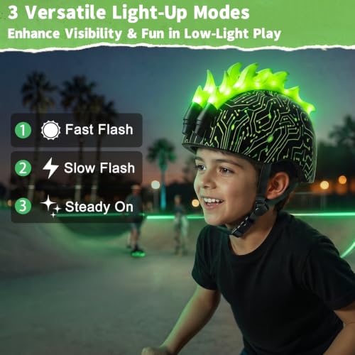Image of Toddler Bike Helmet with LED Lights for Boys 2-12 Years | Adjustable Kids Bike Helmet, Multi-Sport for Bicycle Skateboard Scooter Cycling