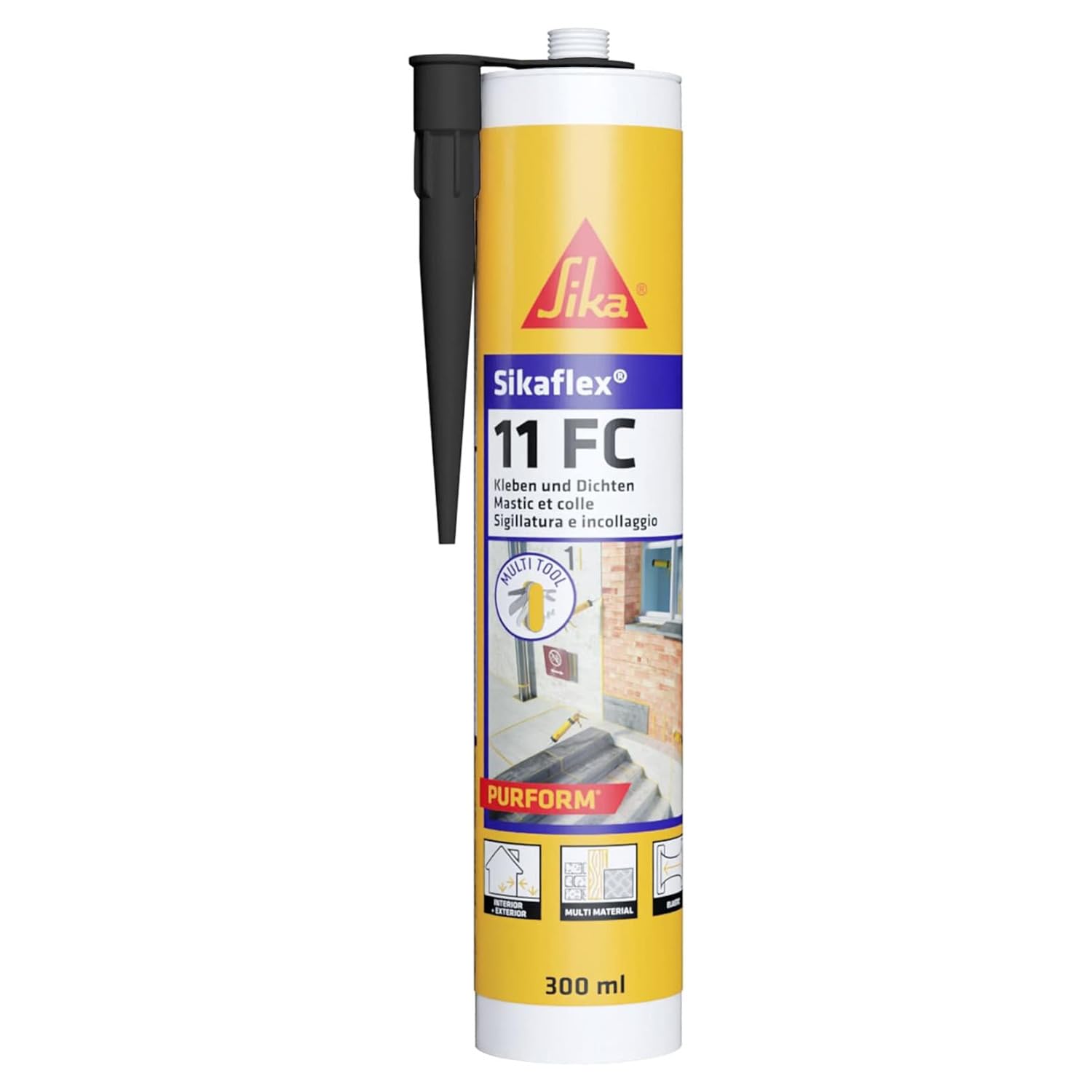 SIKA - Sigillante adesivo universale - Sikaflex 11 FC Purform, Nero - Massima qualità per incollaggi estetici e resistenti su ogni tipo di superficie - 300ml