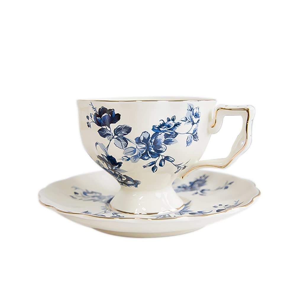Ensemble de Tasses à café et soucoupes en Porcelaine de qualité supérieure avec Tasse à thé et Soucoupe en Porcelaine avec Bordure dorée et Motif Floral