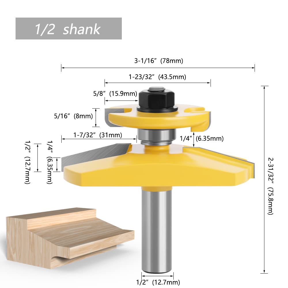 Frezy do formowania krawędzi z fazą, Sfazowanie 15 stopni Podniesiony panel Frez w kształcie rombu do czopów 3,5 "Średnica 12-12,7 mm 45# Stal YG6X(12mm shank)