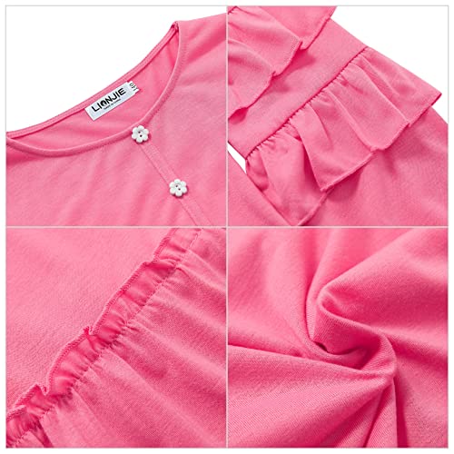 Lionjie Girls Cute Tops Long Sleeve Blouse Ruffle Casual Button Down Shirt Crew Neck Teen Pullover Tees Pink #TOP1