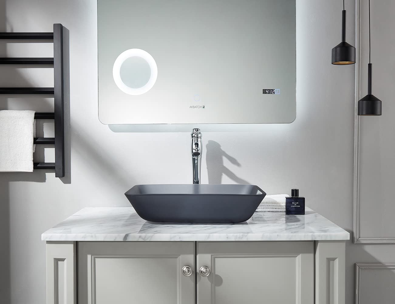 Europea GreyTempered Deco - Fregadero de baño de vidrio decorativo gris mate transparente | Fregaderos de montaje superior sobre encimera | Lavabo rectangular para encimera con drenaje 3