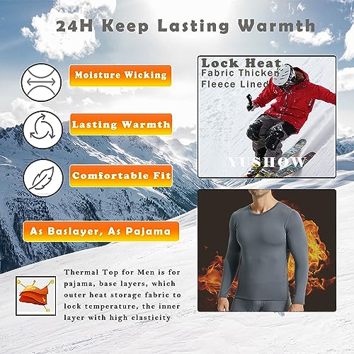 2 Pack Thermal Shirts for Men, Long Johns Shirts with Fleece Lined Long Sleeve,Thermal Tops for Men Winter3