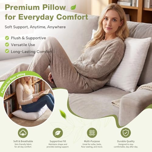 Image of Leinuosen 3 Pcs 16x26 Shredded Memory Foam Couch Back Cushion Replacement, Zippered Pillow Inserts with Breathable Polyester Satin Cover, Lumbar Support for Sofa Chair Floor, Fits 18x28 Pillow Cover
