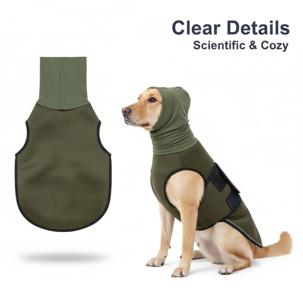 Beruhigender Hundemantel mit Kapuze & Ohrenschützer – verstellbare Hundeweste als sanfter Gehörschutz Hund mit reflektierenden Streifen für ängstliche Hunde bei Silvester (Navy Blau,XS)